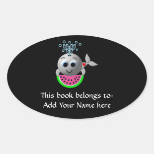 Schattige Walvis en Watermeloen Ovale Sticker