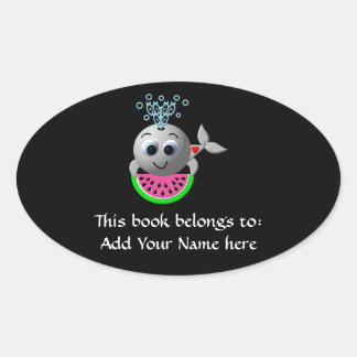 Schattige Walvis en Watermeloen Ovale Sticker