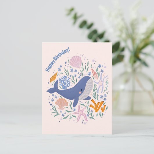 Schattige walvis en Zee leven Briefkaart (Staand voorkant)