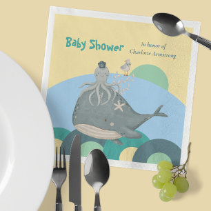 Schattige Walvis Inktvis Geel Baby Shower Met Naam Servet
