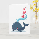 Schattige walvis-liefdeskaart kaart (Gele Bloem)