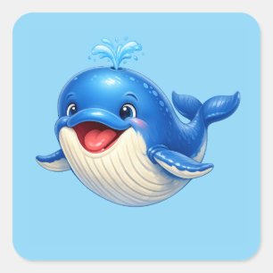 Schattige Walvis met Grote Ogen Gelukkig Oceandier Vierkante Sticker