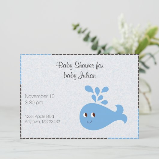 Schattige Walvis met Spuit Mondiale Baby Shower Kaart (Staand voorkant)