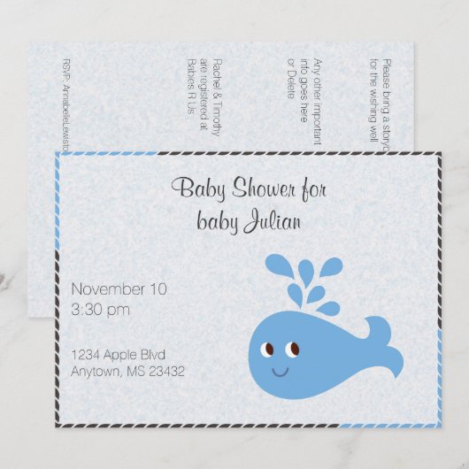 Schattige Walvis met Spuit Mondiale Baby Shower Kaart (Voorkant / Achterkant)