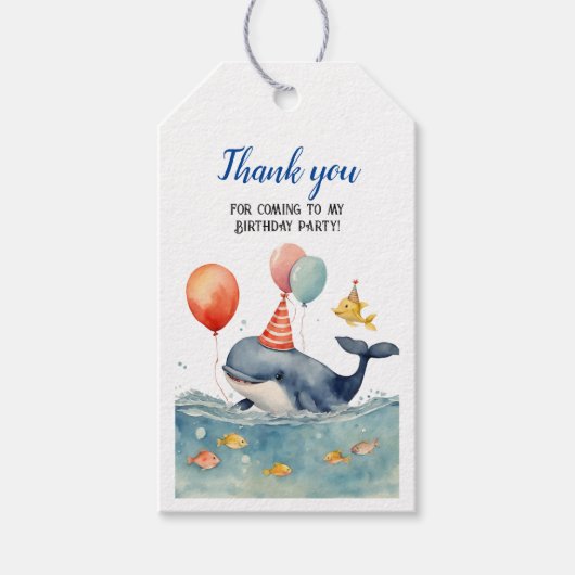 Schattige walvis nautische jongens verjaardag beda cadeaulabel (Voorkant)