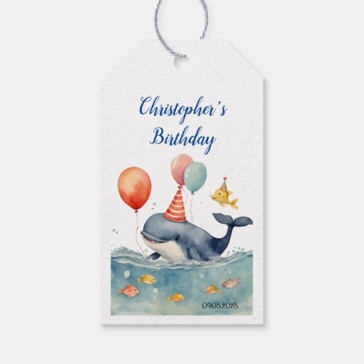 Schattige walvis nautische jongens verjaardag beda cadeaulabel (Achterkant)