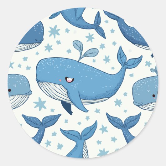 schattige walvis-sticker ronde sticker (Voorkant)