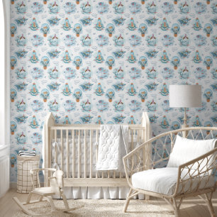 Schattige walvis waterverf nautische babykamer behang