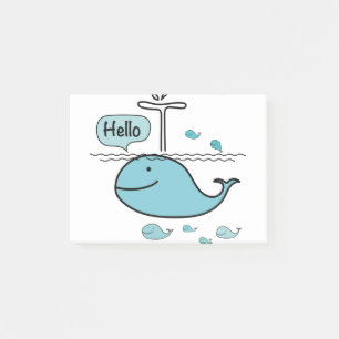schattige walvis , zeg hallo op het zee post-it® notes