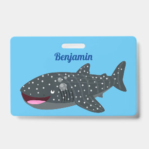 Schattige walvishaai gelukkige cartoonillustratie badge