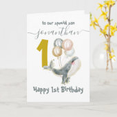 schattige walvisjongen 1-jarig kaart (Gele Bloem)