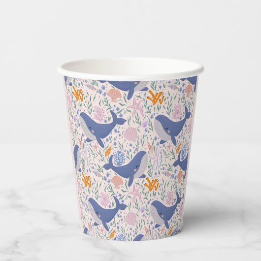 Schattige walvissen en zeeen papieren bekers (Achterkant)