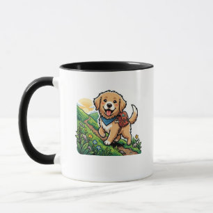 Schattige Wandelende Goud Retriever Puppy Avontuur Mok