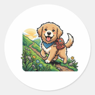 Schattige Wandelende Gouden Retriever Puppy Avontu Ronde Sticker