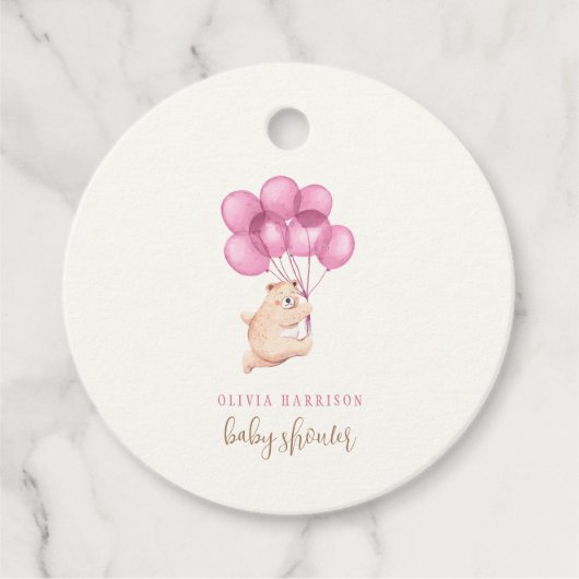 Schattige Warecolor Beer Roze Balloon Baby shower Bedankjes Labels (Voorkant)