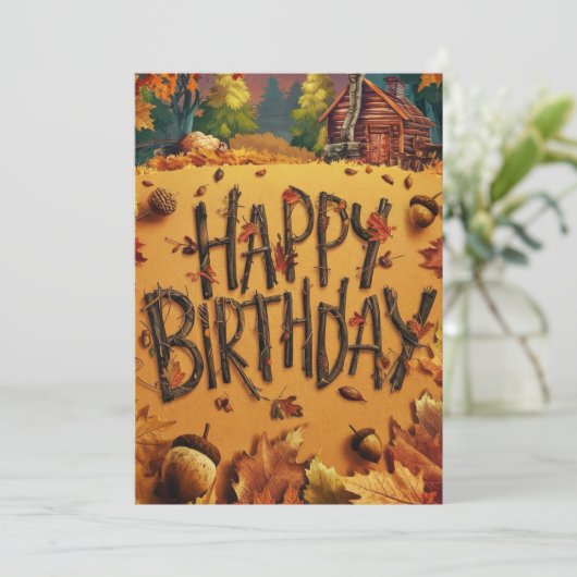 Schattige Warm Bos Herfst Herfst Happy Birthday Kaart (Staand voorkant)