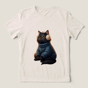 Schattige warme winterkat in blauwe trui T-shirt