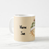 Schattige warme zon met hoed koffiemok (Voorkant links)