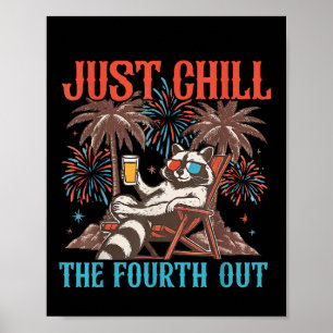 Schattige wasbeer 4 juli patriottisch gewoon chill poster