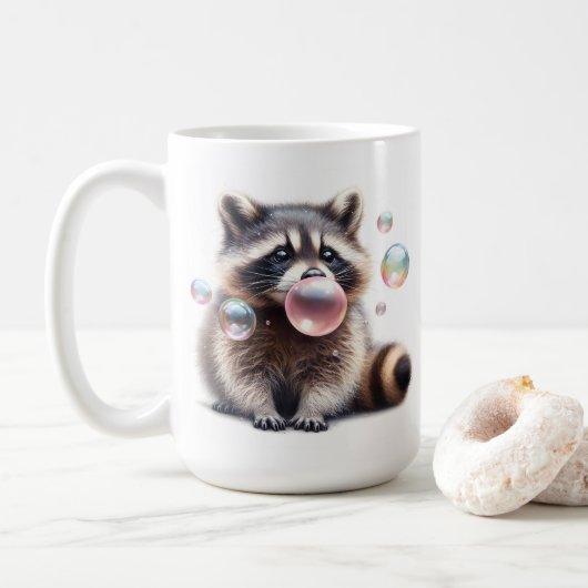 Schattige wasbeer blazen bubbelgom koffiemok (Met donut)