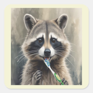 Schattige Wasbeer Die Tanden Poetst Leuk Dieren Ta Vierkante Sticker