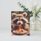 Schattige Wasbeer Eet Spaghetti Briefkaart (Staand voorkant)