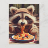 Schattige Wasbeer Eet Spaghetti Briefkaart (Voorkant)