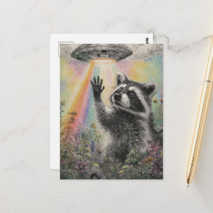 Schattige wasbeer en een UFO Briefkaart