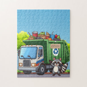 Schattige wasbeer en "eten" vrachtwagen legpuzzel