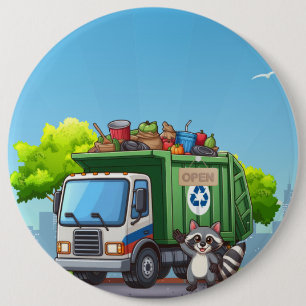 Schattige wasbeer en "eten" vrachtwagen ronde button 6,0 cm