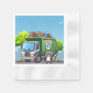 Schattige wasbeer en "eten" vrachtwagen servet