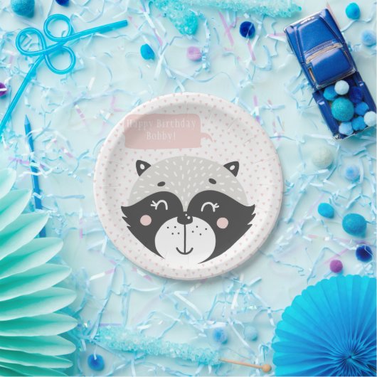 Schattige wasbeer | Gepersonaliseerde verjaardagsp Papieren Bordje (Feest)
