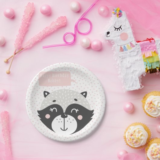 Schattige wasbeer | Gepersonaliseerde verjaardagsp Papieren Bordje (Feest)