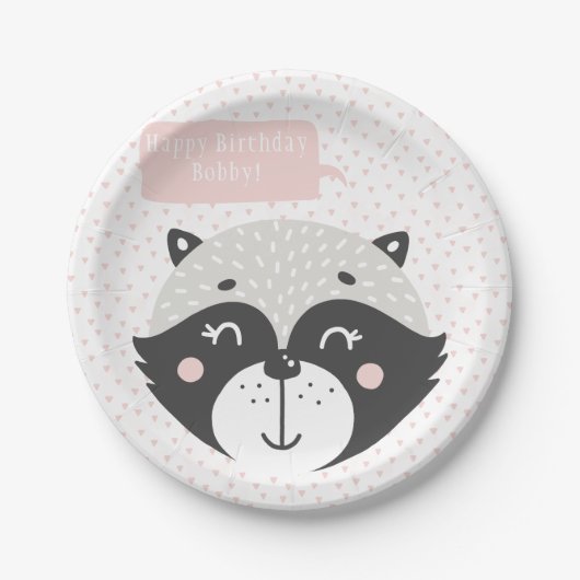 Schattige wasbeer | Gepersonaliseerde verjaardagsp Papieren Bordje (Voorkant)