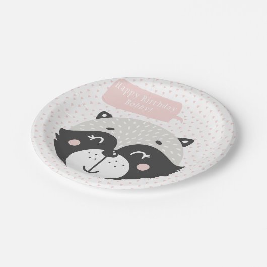 Schattige wasbeer | Gepersonaliseerde verjaardagsp Papieren Bordje (Gekanteld)