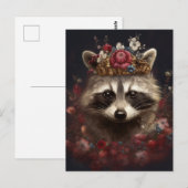 Schattige wasbeer in een kroon met bloemen briefkaart (Voorkant / Achterkant)