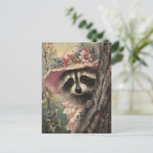 Schattige wasbeer in een roze jurk briefkaart (Staand voorkant)