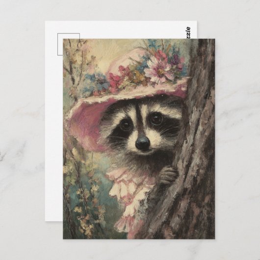 Schattige wasbeer in een roze jurk briefkaart (Voorkant / Achterkant)