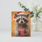 Schattige Wasbeer in een Santa Hat Met een Cadeau Briefkaart (Staand voorkant)