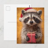 Schattige Wasbeer in een Santa Hat Met een Cadeau Briefkaart (Voorkant / Achterkant)