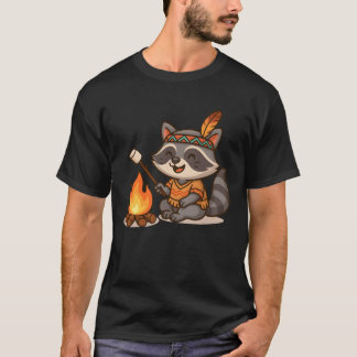 Schattige wasbeer kamperen en marshmallow roostere t-shirt