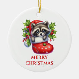 Schattige Wasbeer Kerst Keramisch Ornament