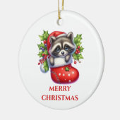 Schattige Wasbeer Kerst Keramisch Ornament (Links)