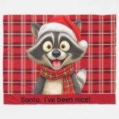 Schattige Wasbeer Kerstman Ik ben braaf geweest Fleece Deken (Voorkant (Horizontaal))