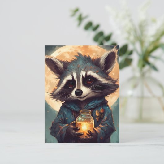 Schattige wasbeer met een toverdrank briefkaart (Staand voorkant)