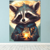 Schattige wasbeer met een toverdrank canvas afdruk (Insitu (Houten vloer))