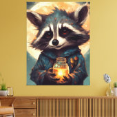 Schattige wasbeer met een toverdrank canvas afdruk (Insitu (Woonkamer))