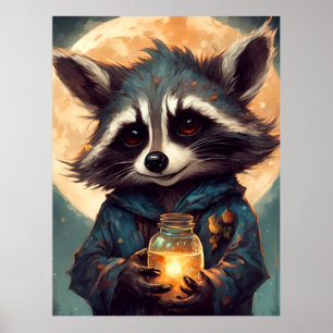 Schattige Wasbeer Met een Toverdrank Poster