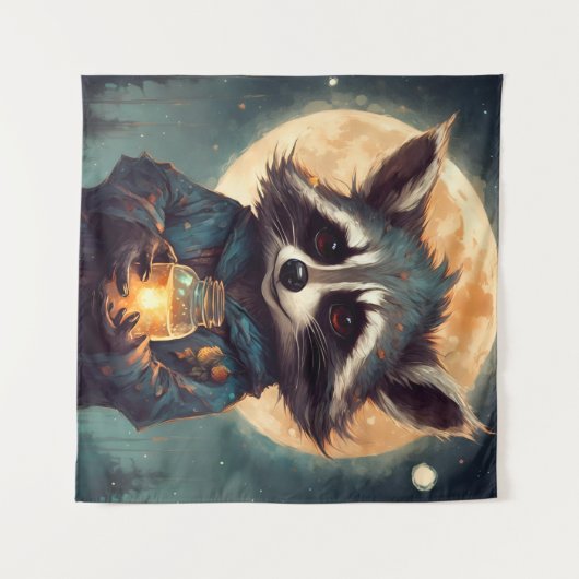 Schattige wasbeer met een toverdrank wandkleed (Voorkant (horizontaal))