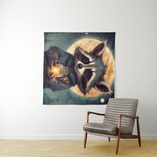 Schattige wasbeer met een toverdrank wandkleed (In Situ (horizontaal))